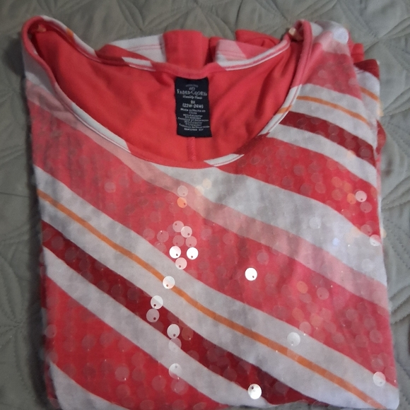 Faded Glory Red and Cream Sequin front Striped Blouse top plus size 3X 22-24 - Picture 2 of 7